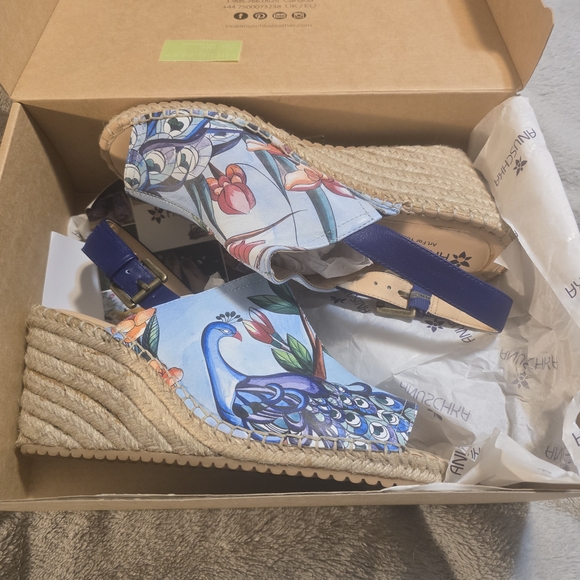 Anuschka Women's Floral Wedge Sandals - Blue and Tan - Picture 6 of 6